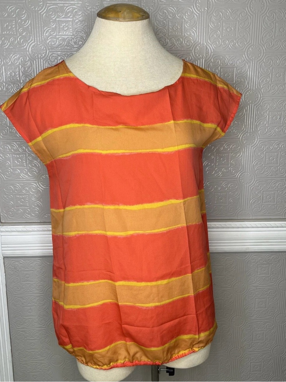 Ann Taylor Striped Orange & Yellow Women’s Short Sleeve Top small
